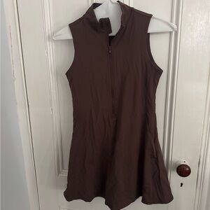 Sleeveless Brown Zip-Front Workout Dress